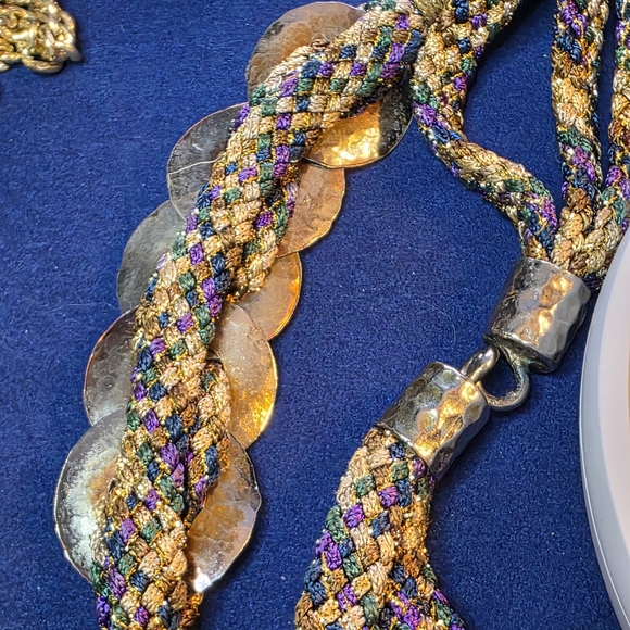 Multicolor Braided Statement Necklace Gold Silver Accents RR 570 - Picture 9 of 11